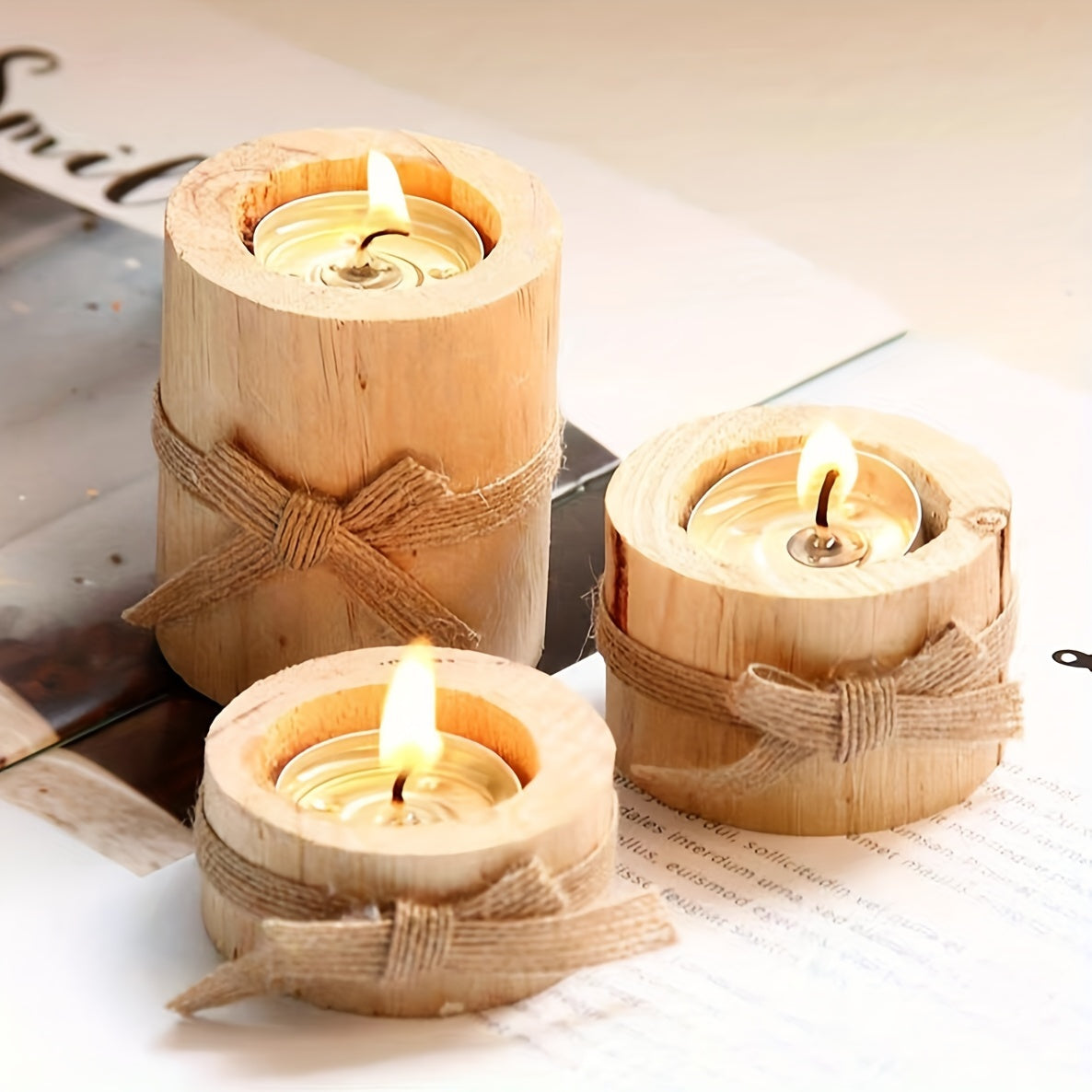 Set of 3 Handmade Wooden Candle Holders for Holiday Decor and Dinners