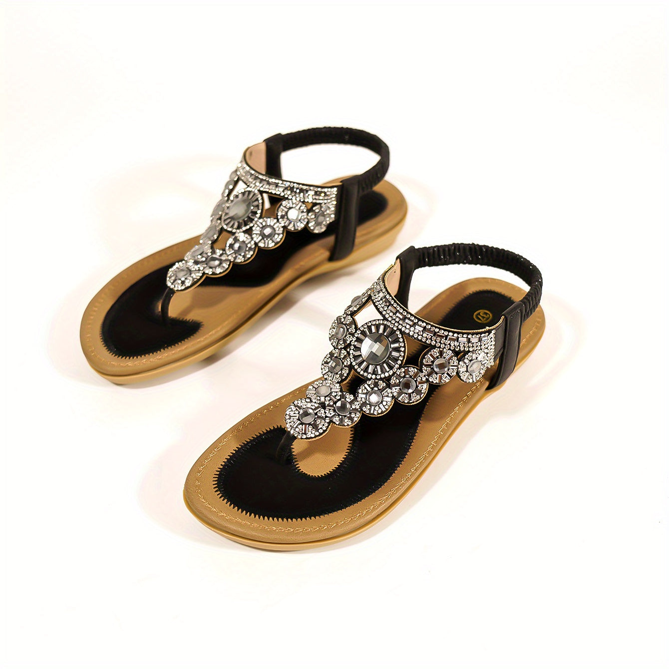 Sandalias planas de pedrería para mujer estilo boho sandalias abiertas con punta