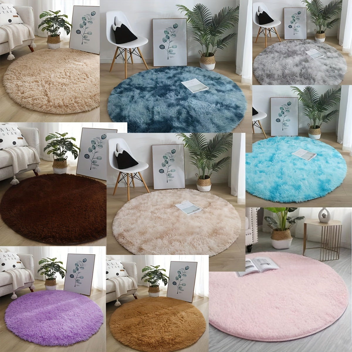 Soft Plush Round Area Rug Non-Slip Backing Machine Washable Indoor Decor