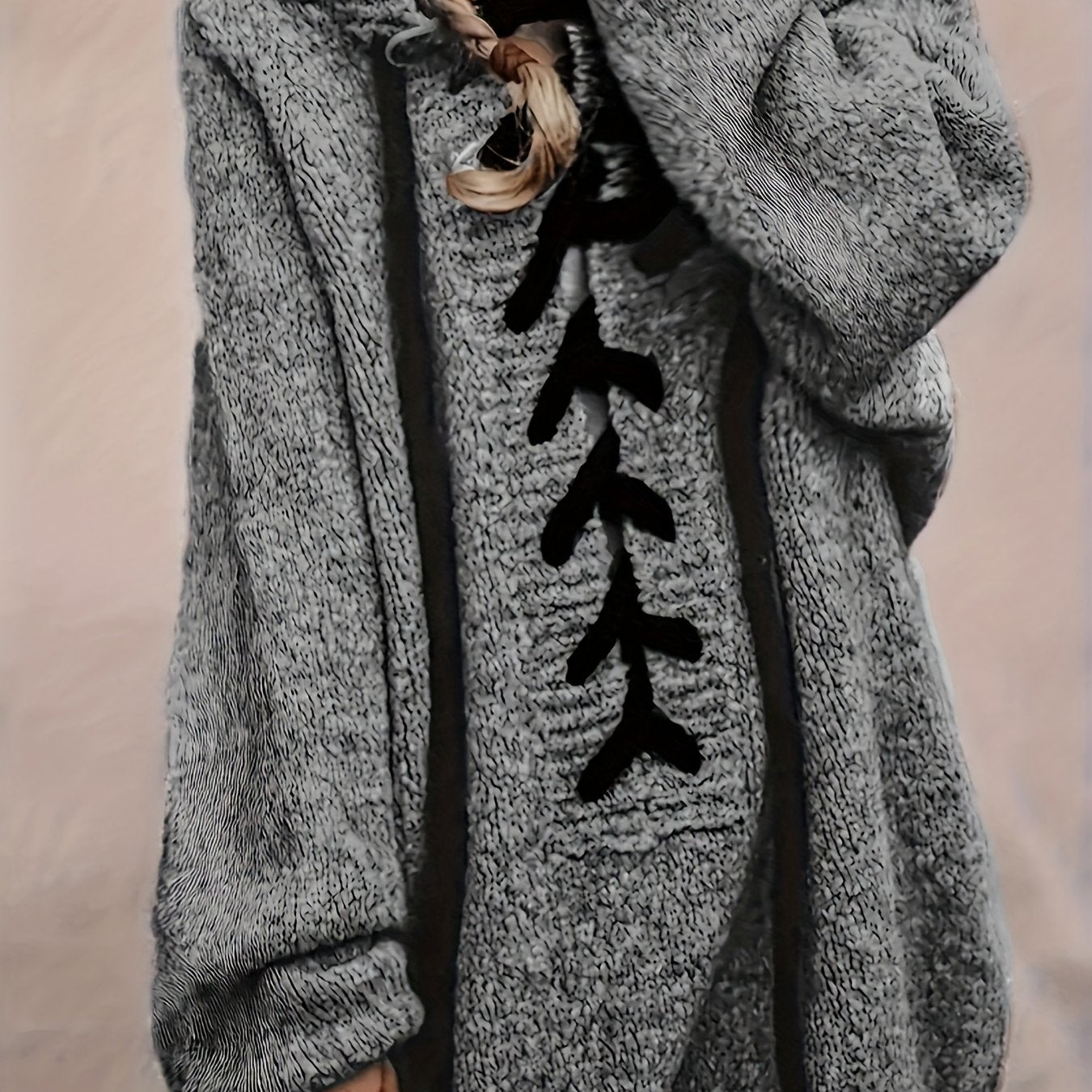 Plus Size Women's Hooded Sweater Pullover with Drawstring Soft Knit Fall Casual