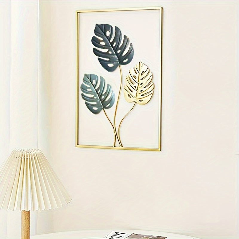 Minimalist Gold Metal Wall Decor Set 43.94x29.97cm Leaf Wall Art for Living Room Bedroom