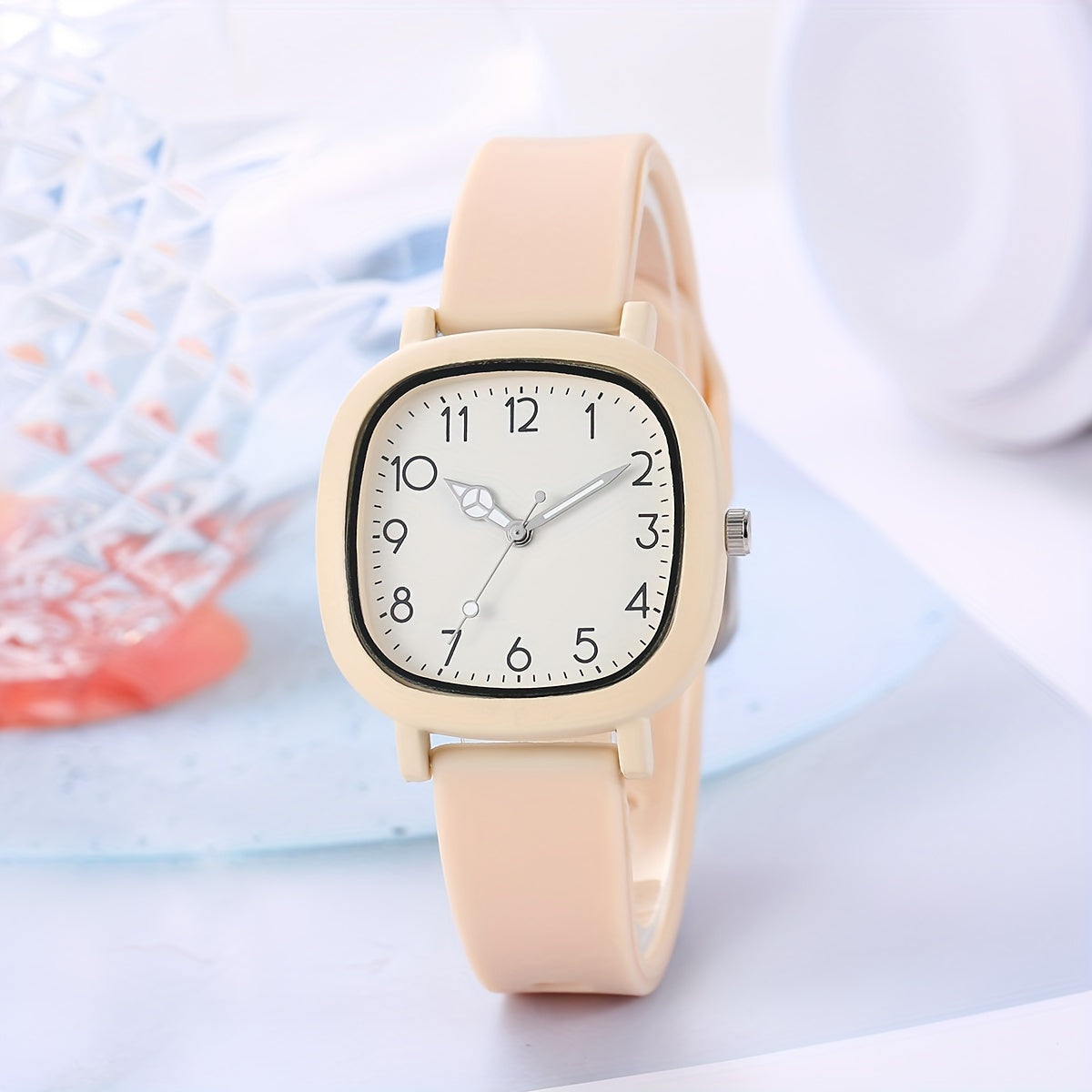 Women's Casual Square Pointer Quartz Watch with Silicone Strap in Candy Colors