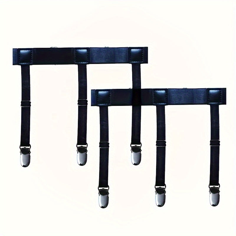 Set of 2 Nylon Adjustable Shirt Stay Garters with Non-Slip Clips for Men and Women