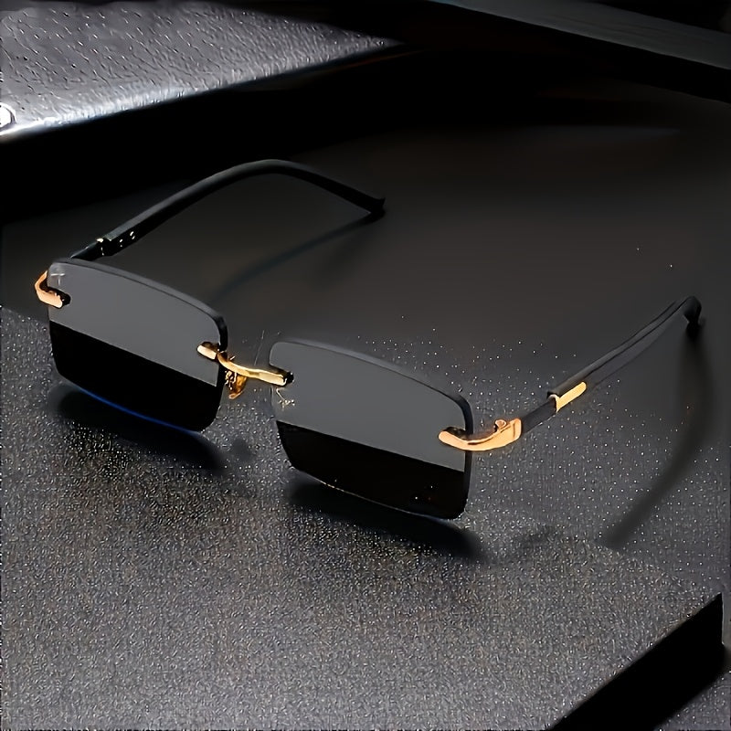 Men's Rimless Square Glasses Black Mirrored PC Frame Casual Hip Hop Fashion