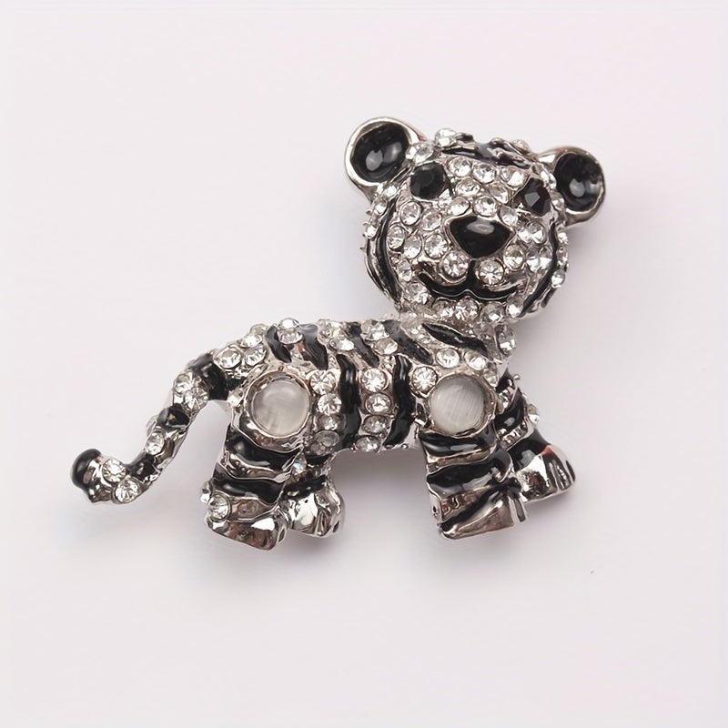 Vintage Tiger Brooch Pin Rhinestone Accent for Men's Suit Jacket Lapel
