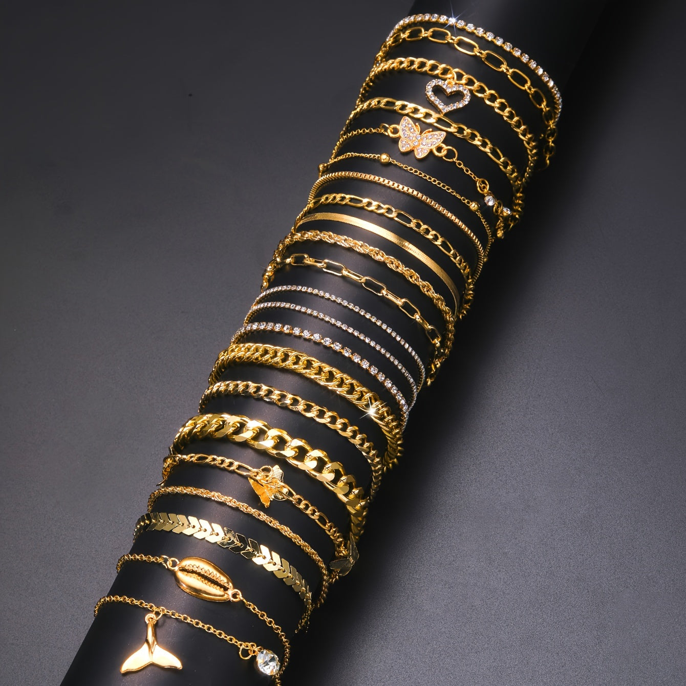 Gold-Tone Butterfly Heart Shell Anklet Set for Women Vintage Charm Everyday Wear