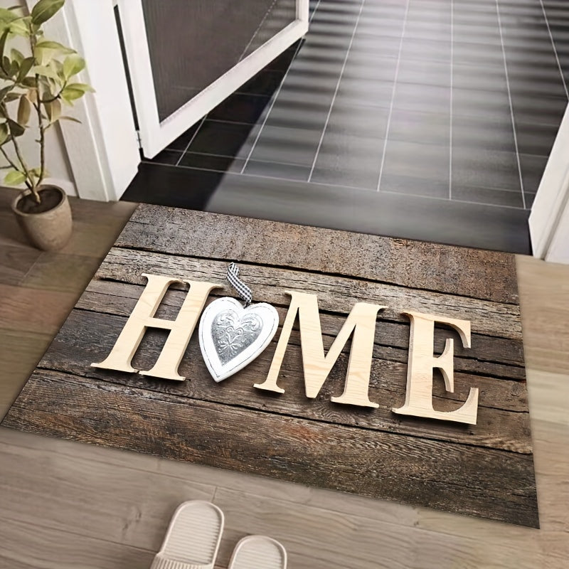 Wood Grain Doormat with Letter Pattern, Dirt Resistant, Low Pile, Indoor Outdoor