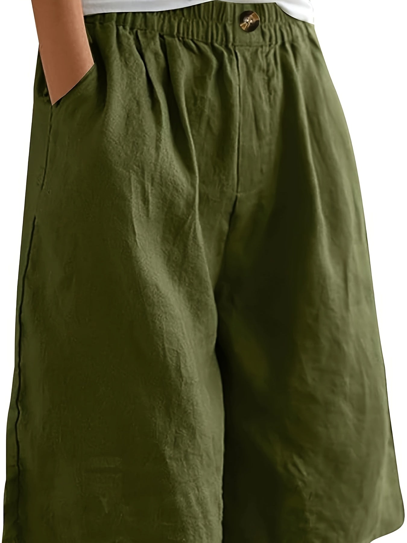 Women's Wide-Leg Bermuda Shorts Elastic Waist High-Waisted Solid Summer Casual