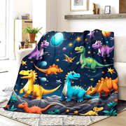 Manta de felpa con estampado de dinosaurio y estrellas, suave y cómoda para sofá, cama y viajes