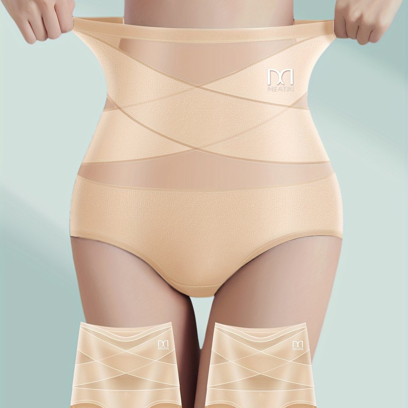 Women's High Waist Tummy Control Panties Mesh Panel Cross-Strap Butt Lift Black Shapewear