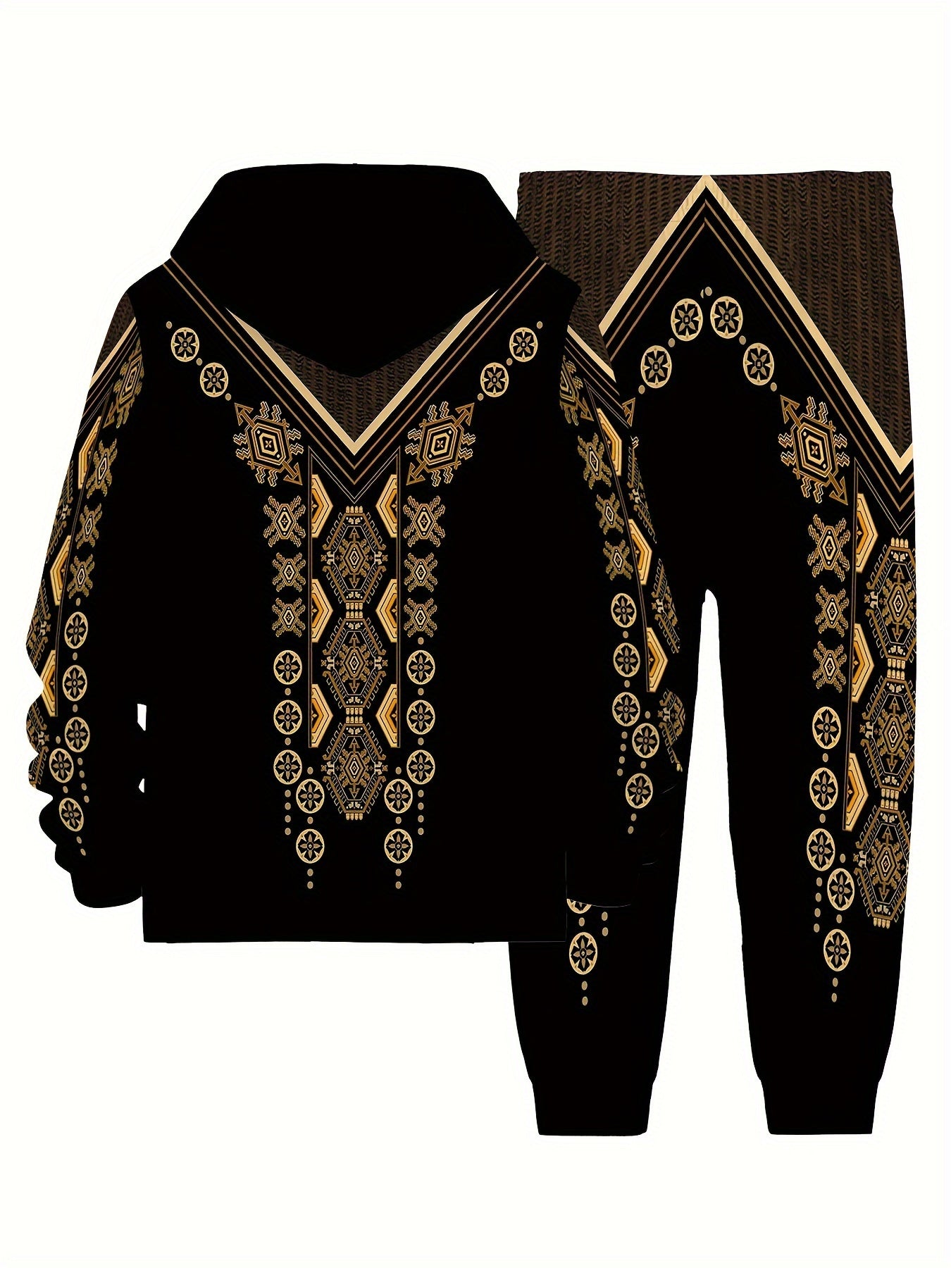 Men's Plus Size Sports Set Hoodie and Pants with Geometric Print Polyester Knit