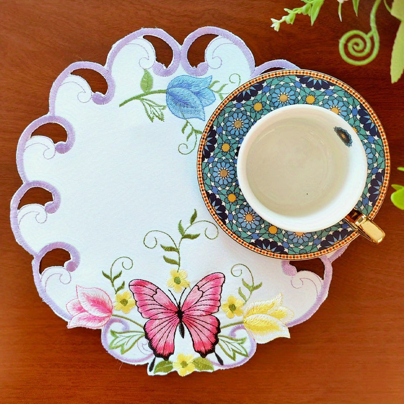 Polyester Table Runner with Butterfly and Flower Embroidery for Home Party Decor
