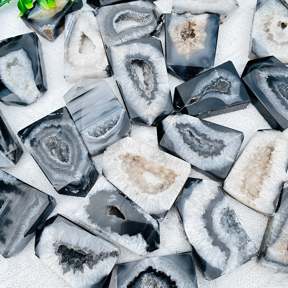 2PC Tabiiy Qora Oniks Geode Agat nuqtalari zargarlik buyumlari va uy bezaklari uchun