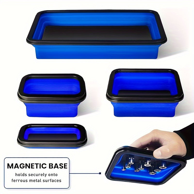 3Pc Magnetic Collapsible Parts Tray Set Silicone Tool Store Organizer