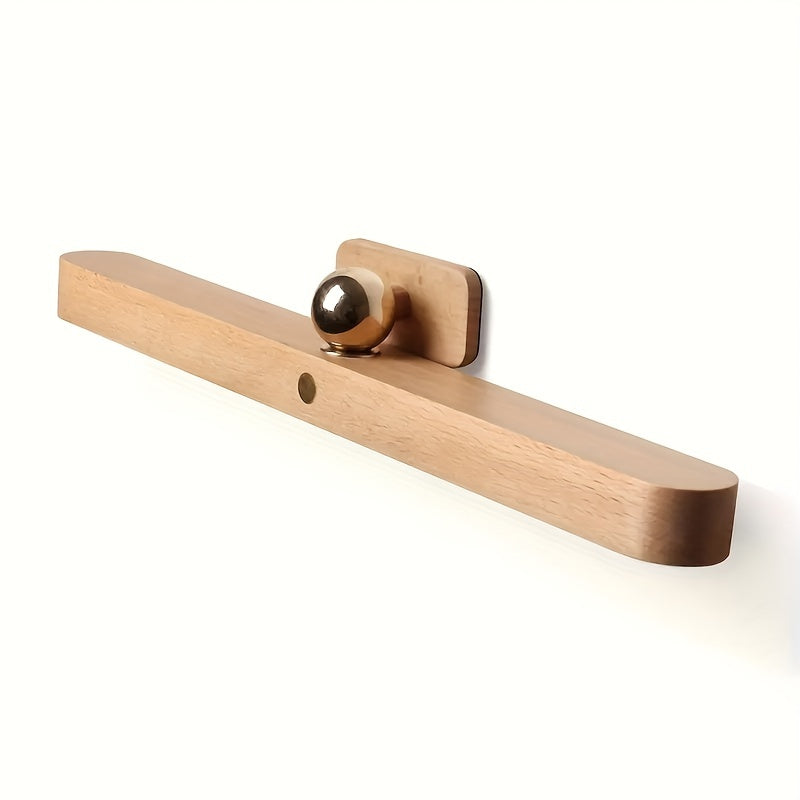 Rechargeable LED Night Light with Wooden Frame and Mirror Front Wall Mountable Bedside Lamp