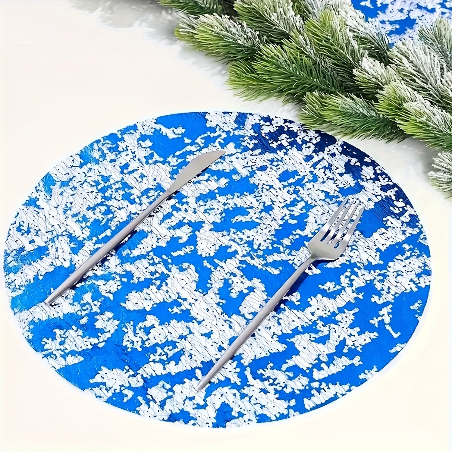 Set of 12 24 or 50 Disposable Round Glitter Foil Placemats Blue and Purple