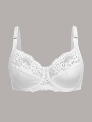 Plus Size Women's Floral Lace Underwire Bra Solid Color Medium Stretch Elasticane