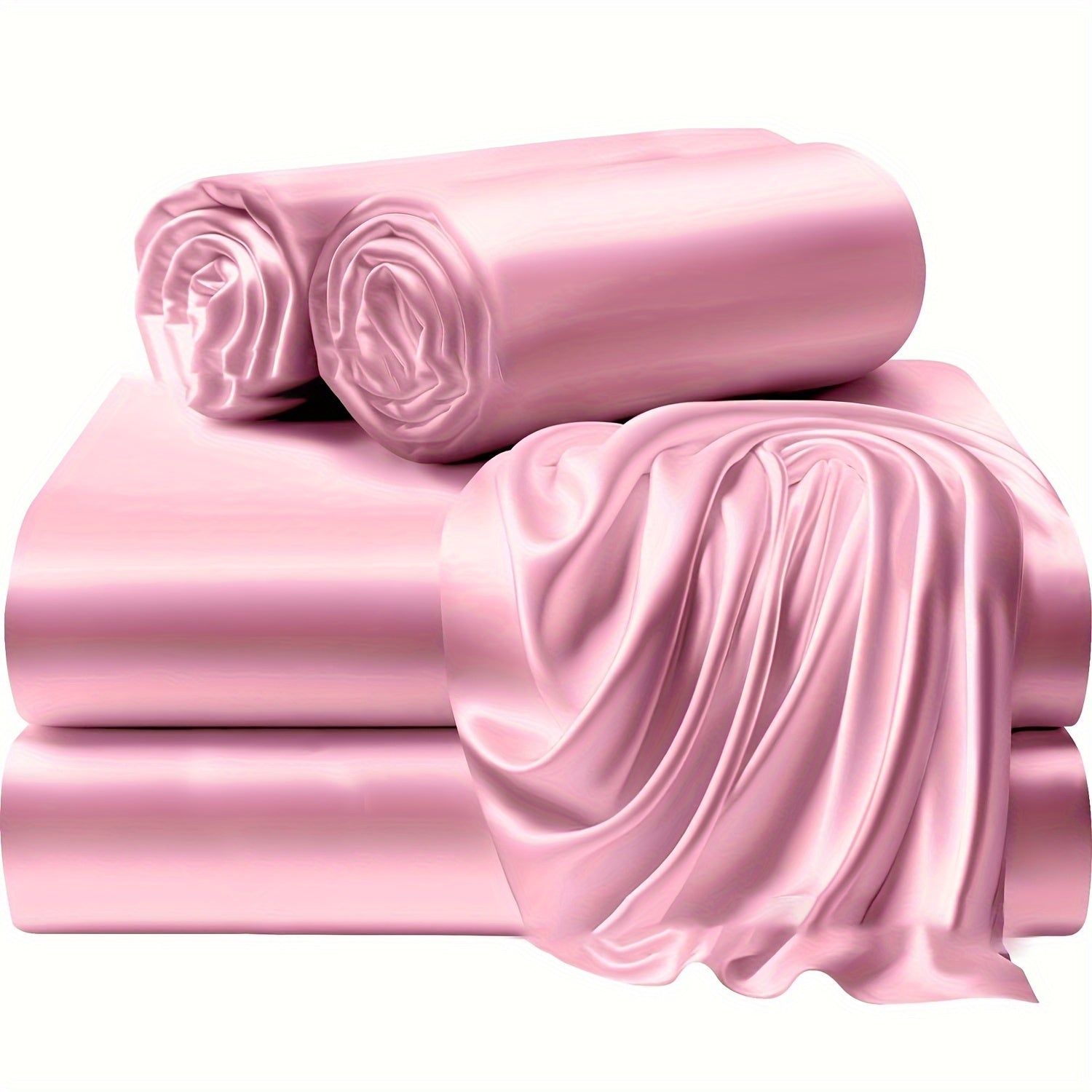 Комплект постельного белья из 4 предметов из сатина с простыней на резинке и наволочками, мягкий, прочный полиэстер