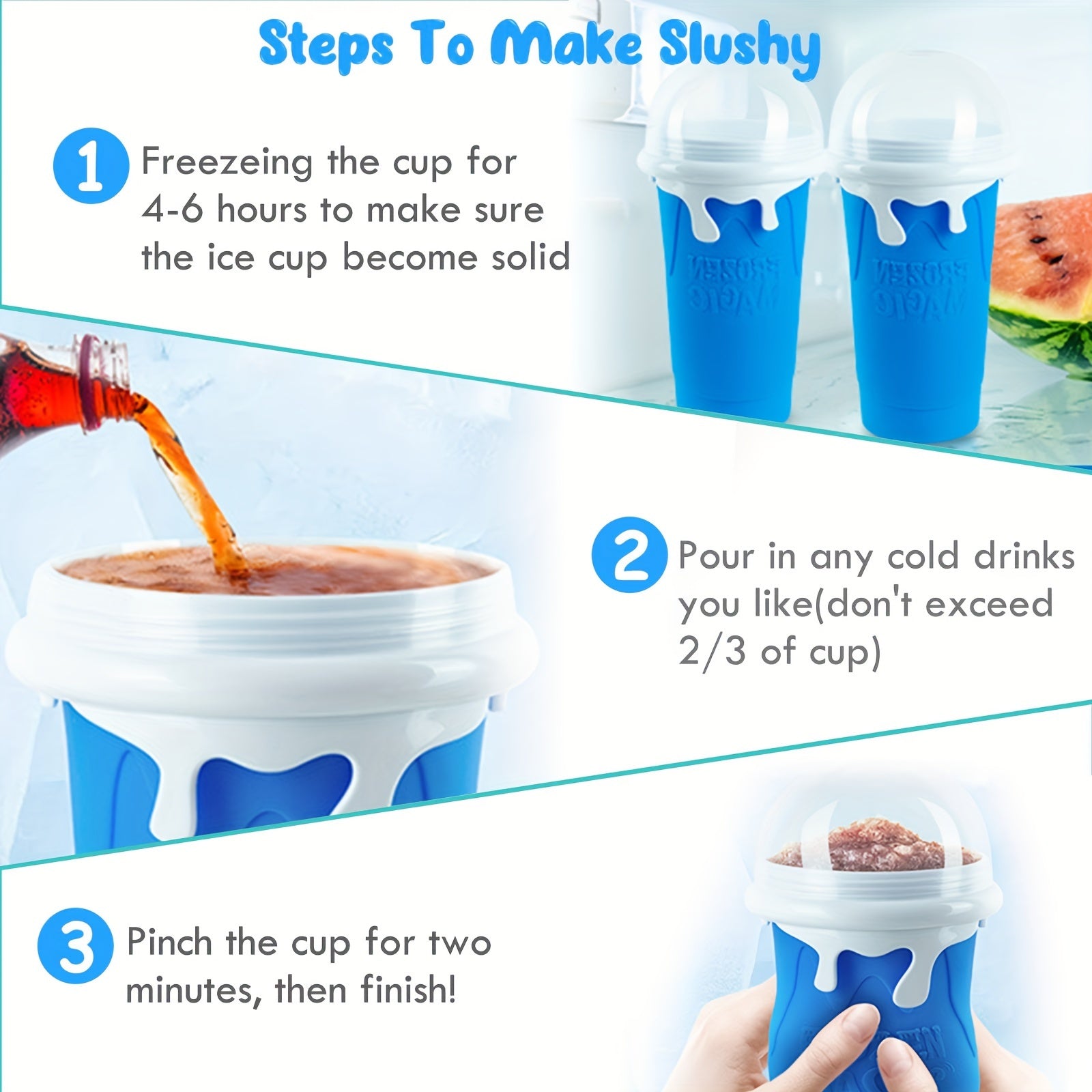 17oz ikki qavatli silikonli Slushy tayyorlash kubogi, smuzilar, kokteyllar va muzli ichimliklar uchun