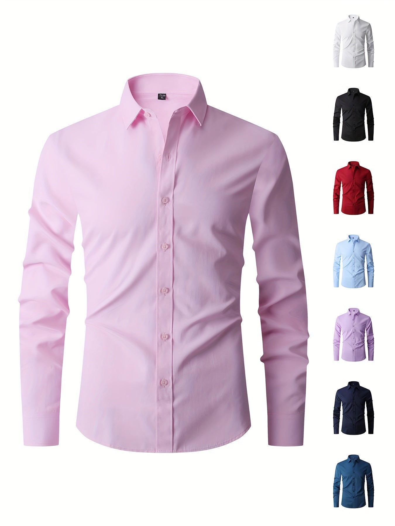 Men's Long Sleeve Dress Shirt Solid Color Business Formal Work Casual