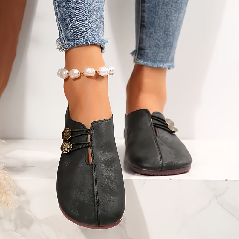 Zapatos planos de mujer de cuero cómodos y casuales en negro