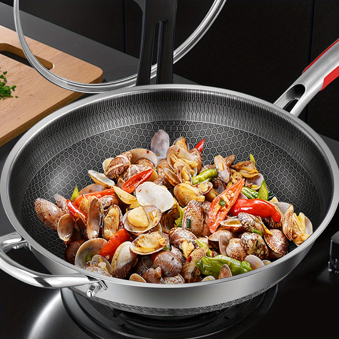 Stainless Steel Wok Non-Stick Honeycomb Pattern for Frying Gas Electric Stove