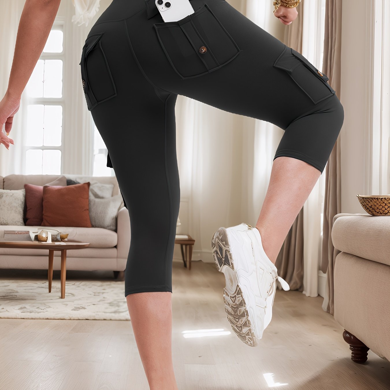 Plus Size Women's High Waist Pocket Yoga Pants Breathable Fitness Sweatpants