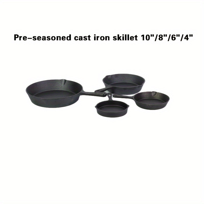 Cast Iron Skillet Set 4-Piece Pre-Seasoned Indoor Outdoor Cookware
