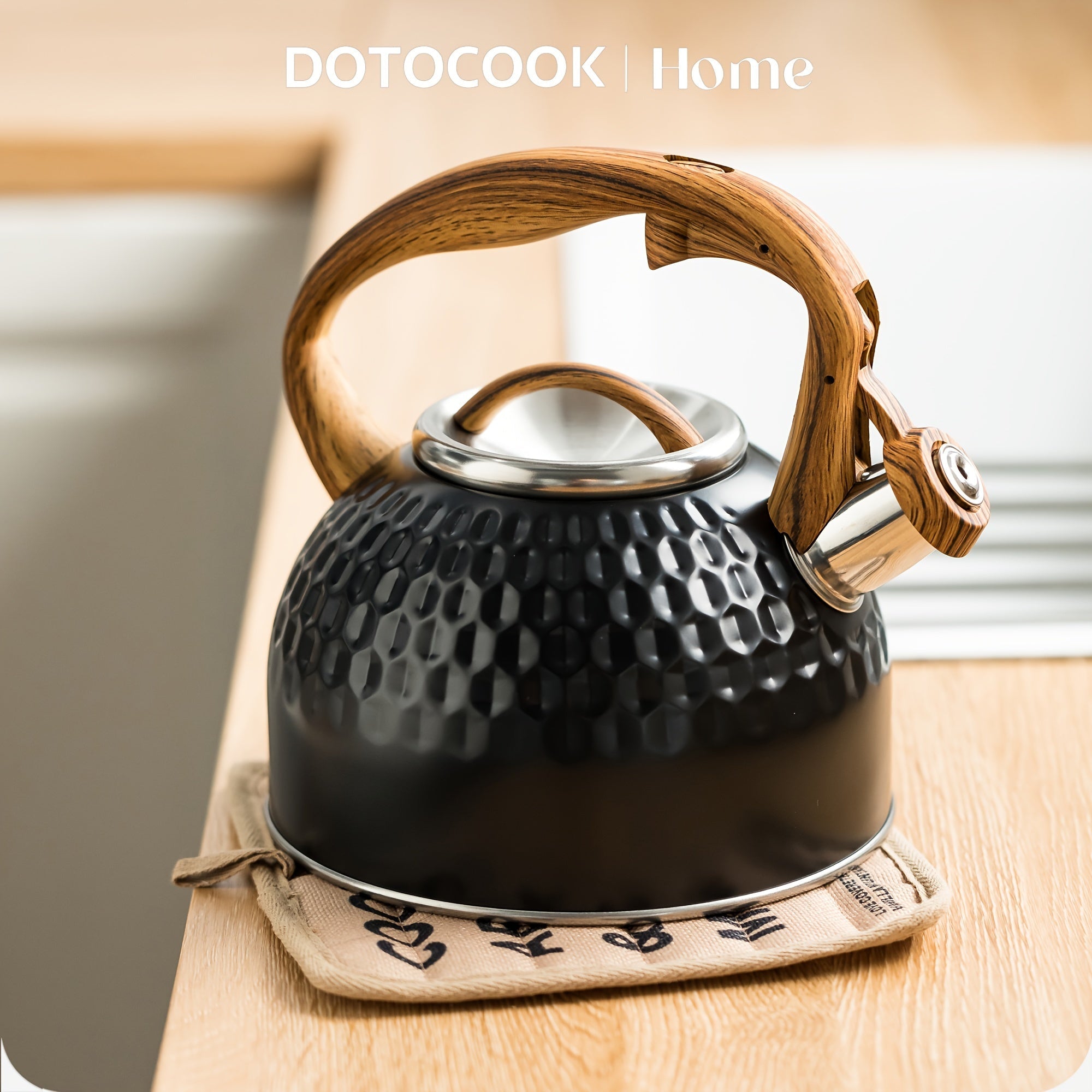 Stainless Steel 2.5L Tea Kettle with Wooden Handle, Loud Whistle, Button Control