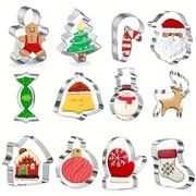 Set of 12 Stainless Steel Christmas Cookie Cutters Snowman Snowflake Tree Santa