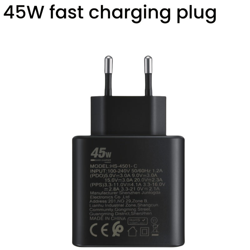 USB C Charger 45W Fast Charging for Samsung S10 Plus FE EU Plug Black White