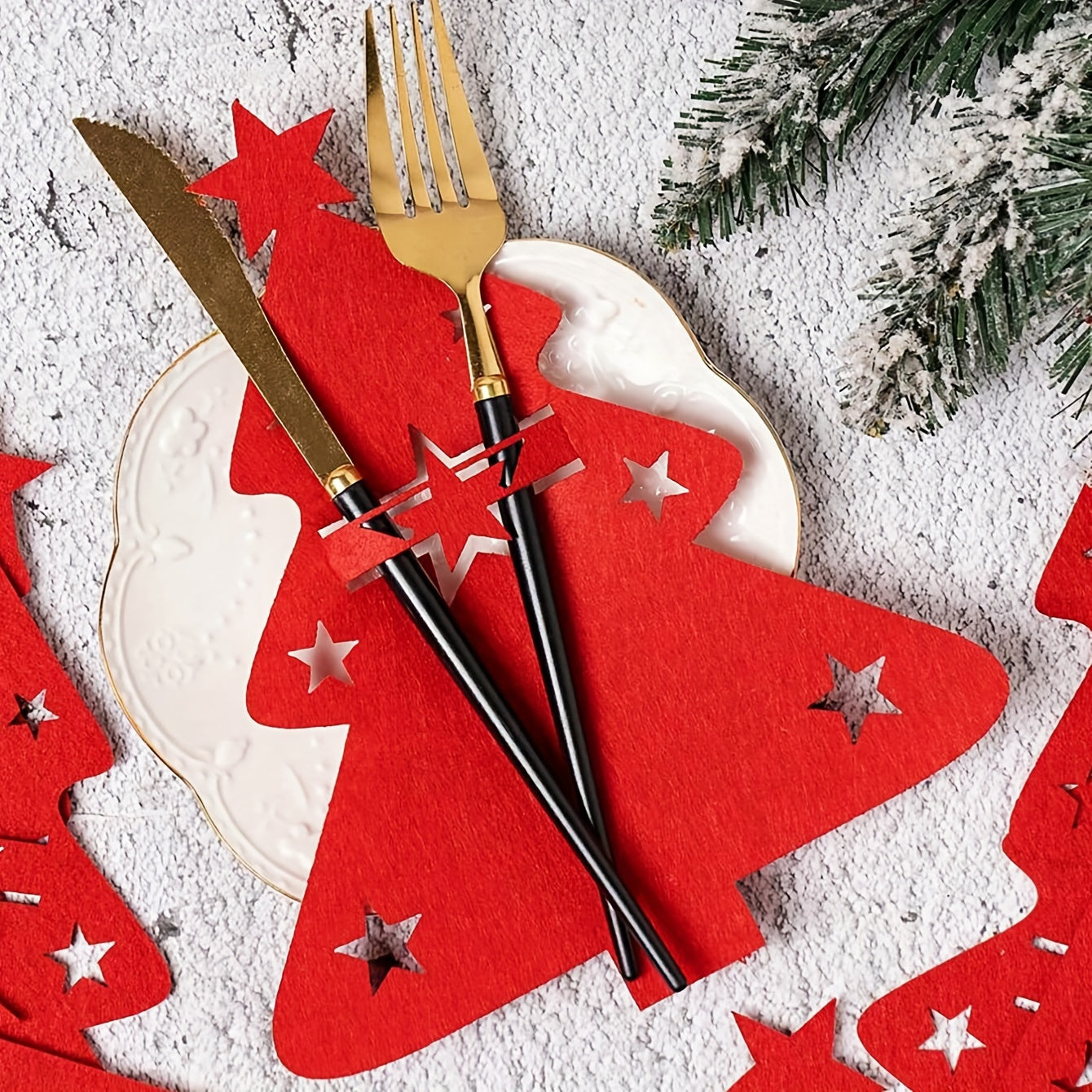 12pc Felt Mini Christmas Trees for Table Decor, Fork and Spoon Bag