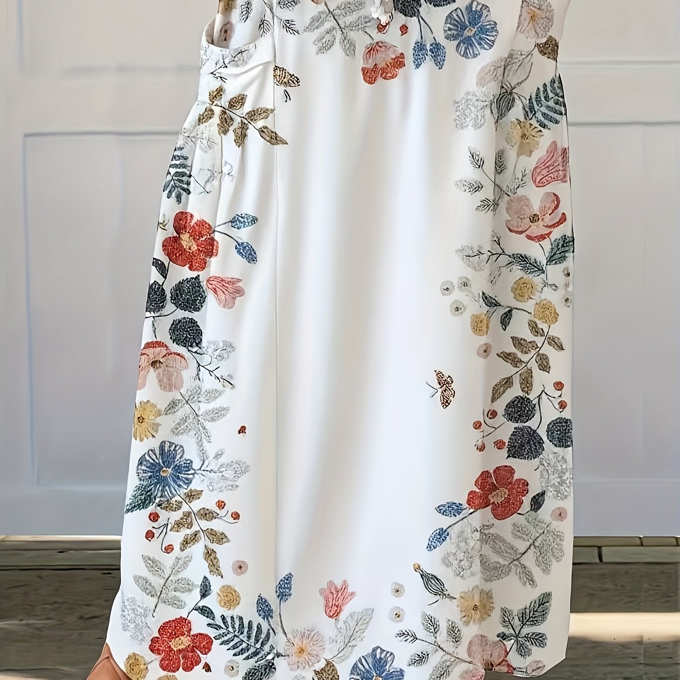 Plus Size Women's Floral Print Pencil Skirt Casual Straight Pockets All-Season