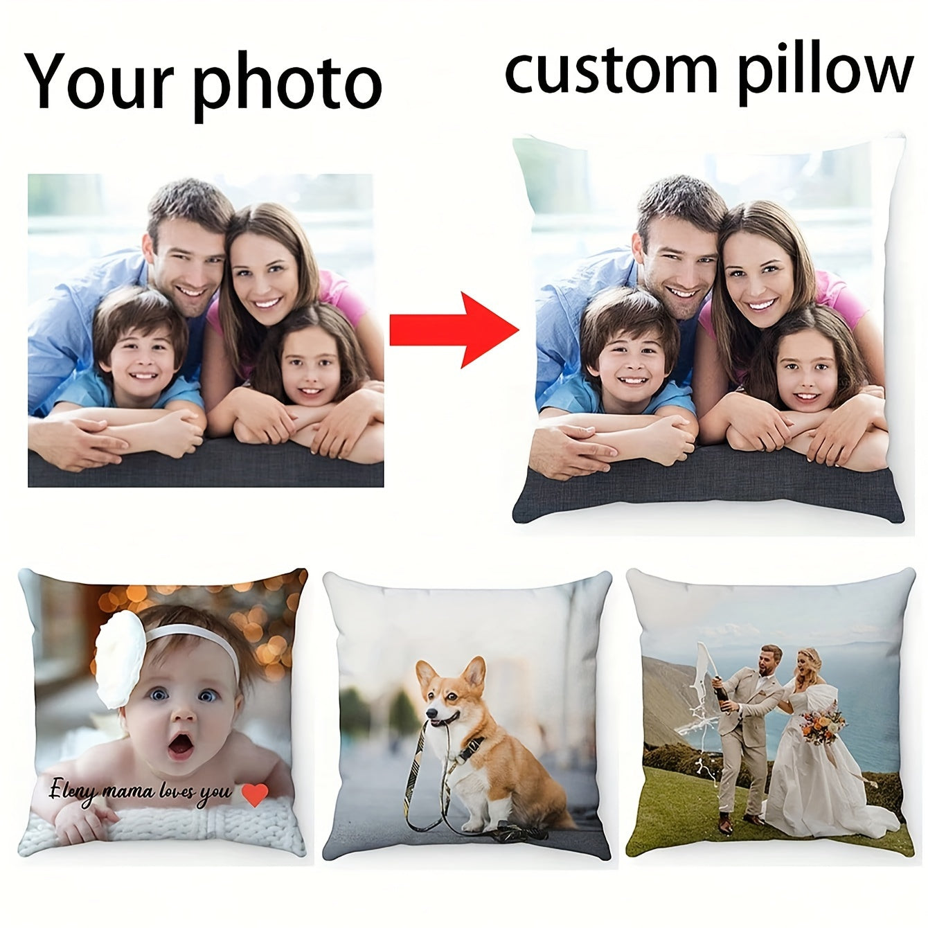 Personalized Square Throw Pillow Cover with Custom Photo Soft Polyester Knit for Home Decor