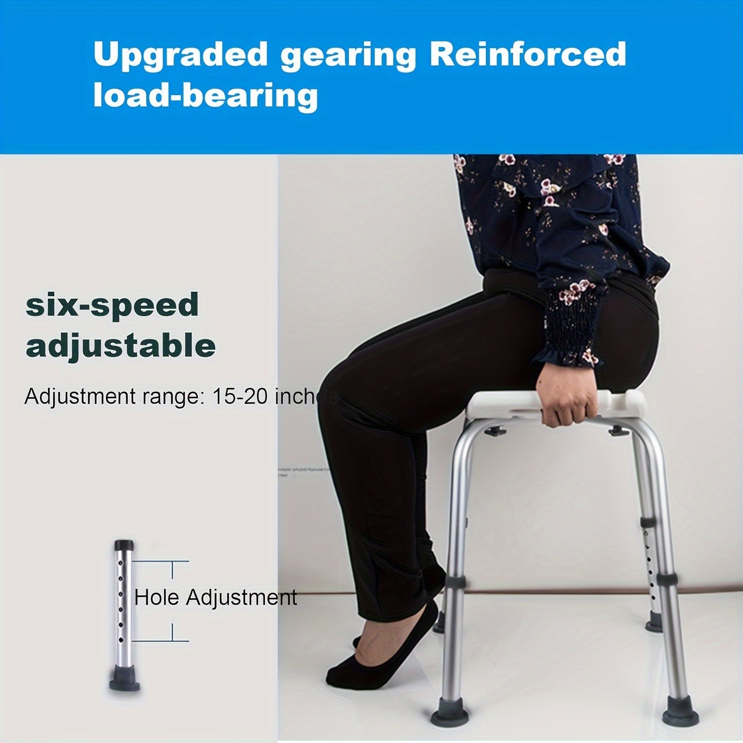 Adjustable Shower Chair for Elderly Disabled Aluminum Seat Non-Slip Feet White