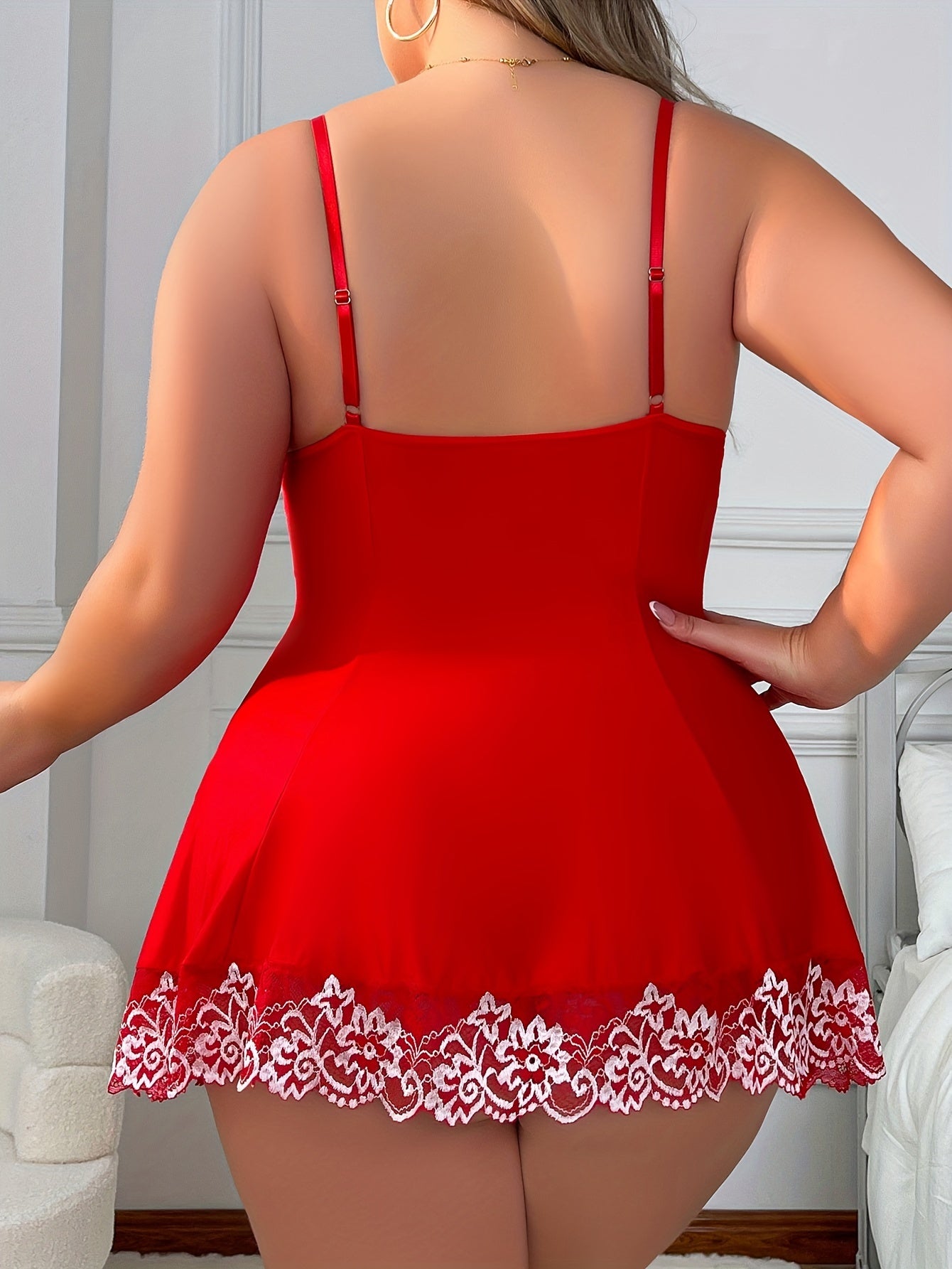 Conjunto de camisón de satén talla grande para mujer, ropa de dormir con detalles de encaje