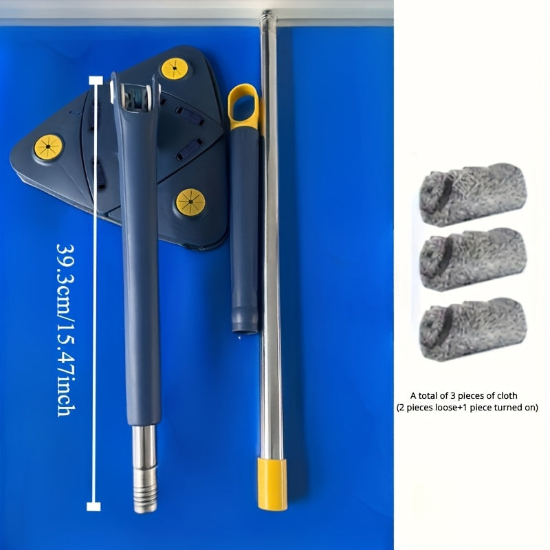 Uy tozalash vositalari - Uchburchak mopi, cho'ziladigan metall va plastik tutqich, 360 daraja aylanuvchi bosh, 3 ta yuviladigan pad, tozalash bo'limi va qopqoq - Yashash xonasi, yotoqxona, hammom uchun ideal