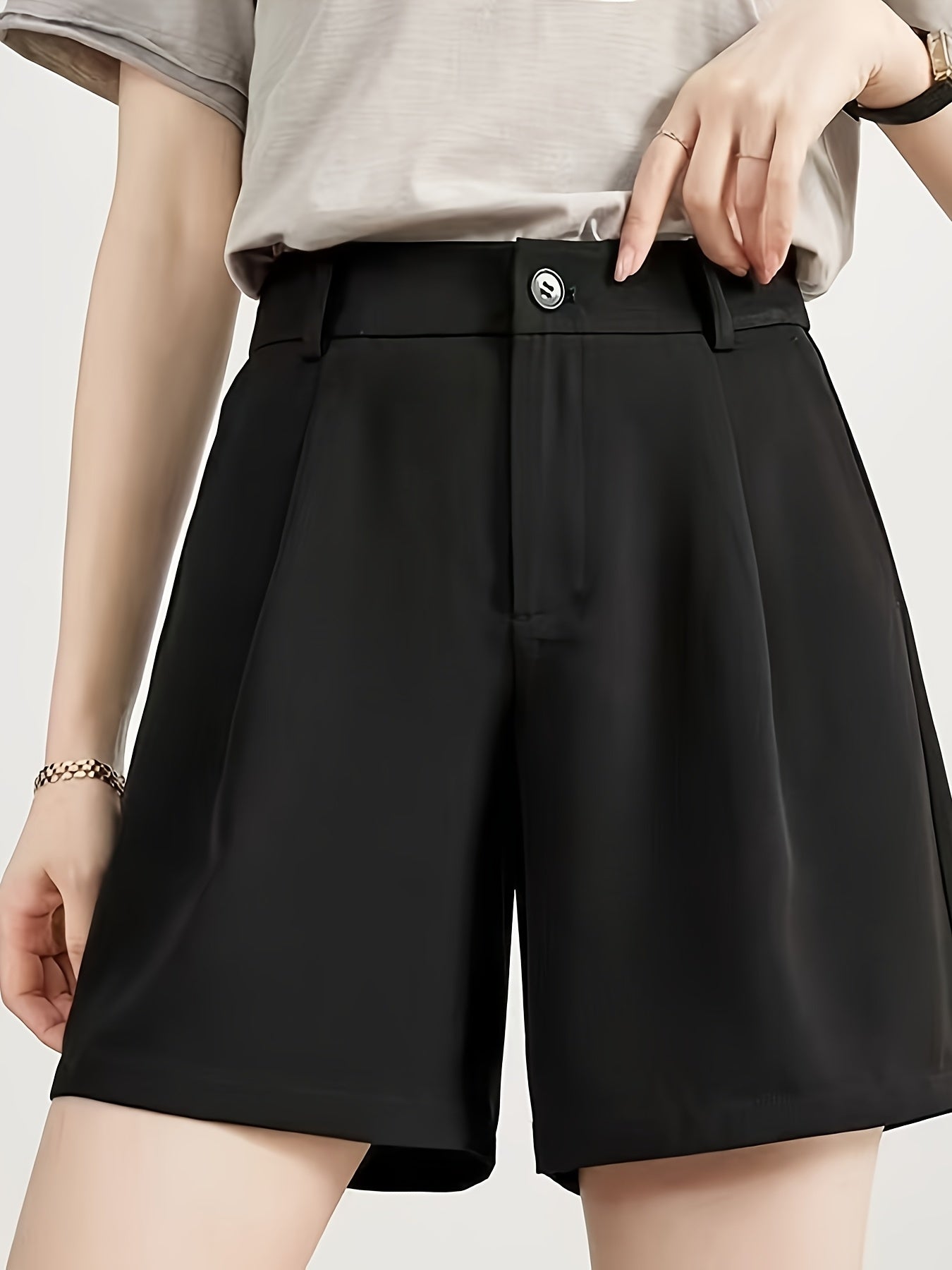 Women's High-Waist Pleated Shorts White Summer Skort Lightweight Machine Washable