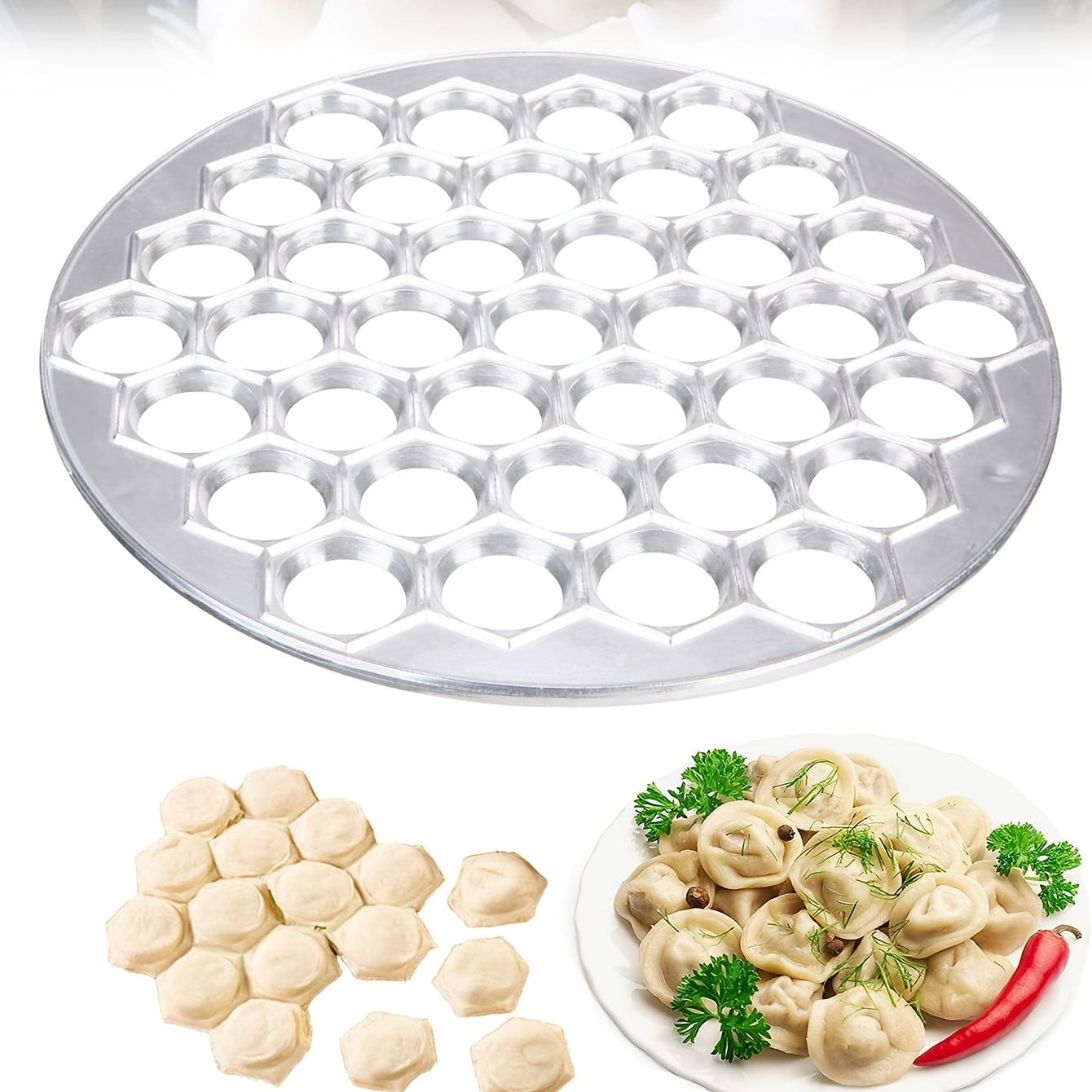 Molde de wonton de acero inoxidable con 37 agujeros para dumplings y dim sum