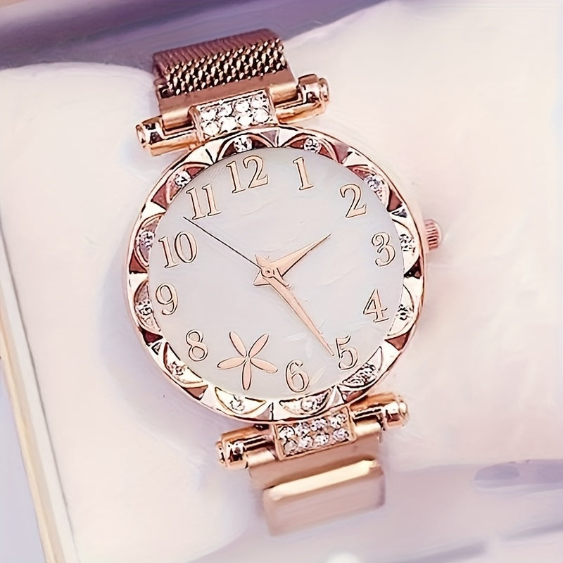 Ladies' Quartz Watch Set with Star Pendant Bracelet Shockproof Faux Leather Band Elegant Round Zinc Alloy Casing