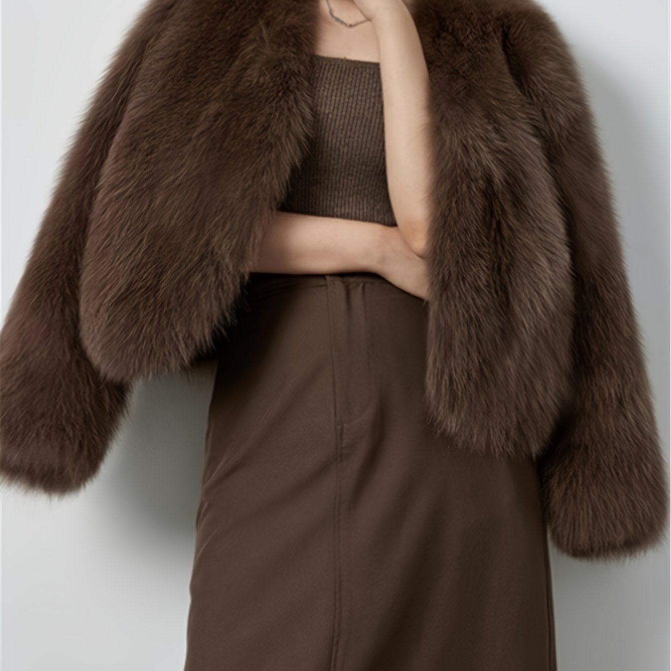 Women's Light Beige Faux Fur Trim Coat for Winter
