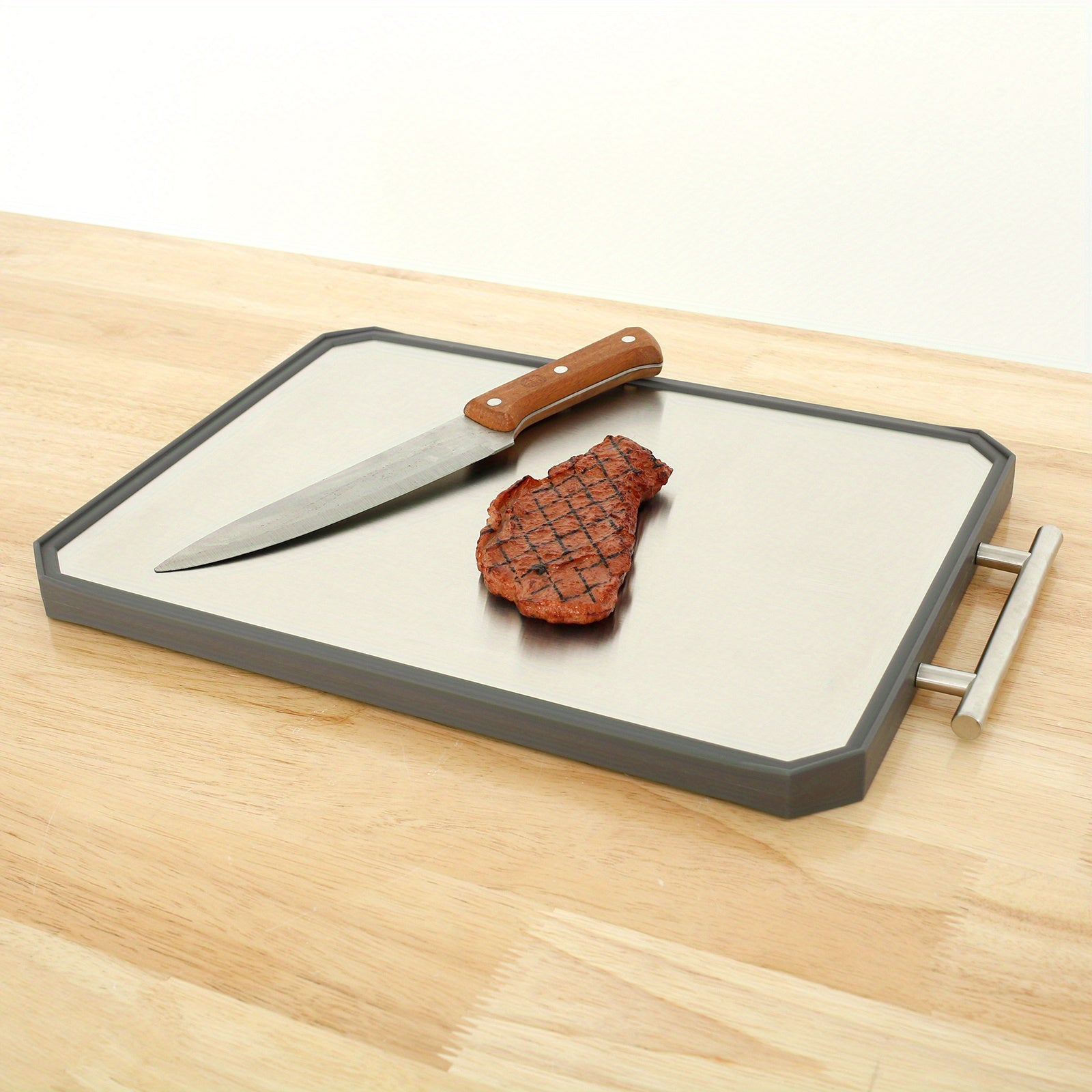 2-in-1 Stainless Steel and PP Cutting Board Set for Raw and Cooked Food Safety