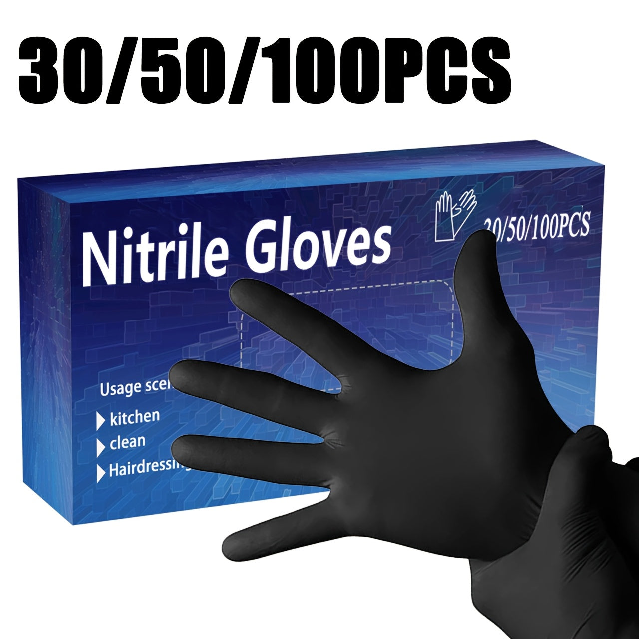 Black Nitrile Gloves Pack of 30 50 or 100 for Cleaning, Nail Care, and Pet Grooming