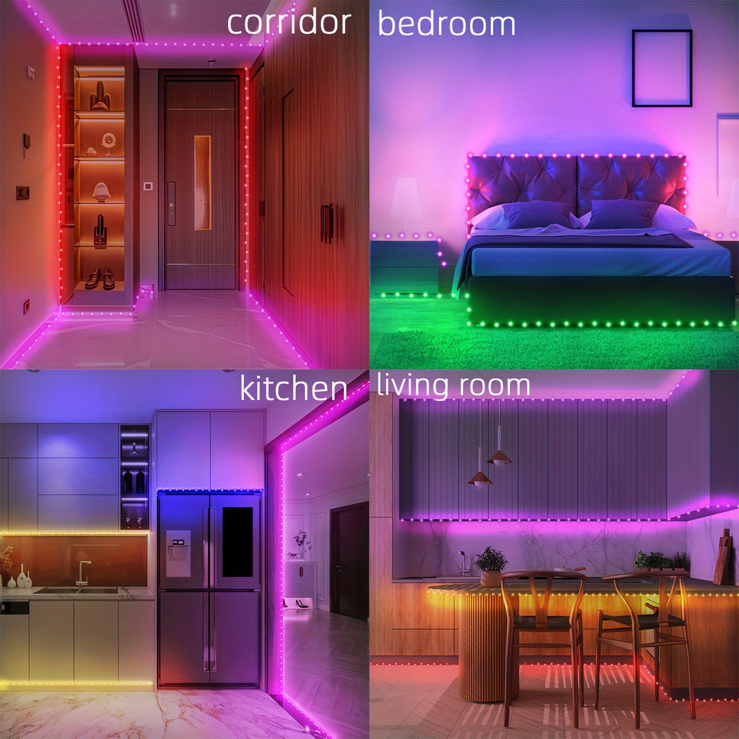 RGB LED Strip Lights with Music Sync, Adjustable Brightness, Remote Control, USB Powered for Bedroom Living Room Party Decor