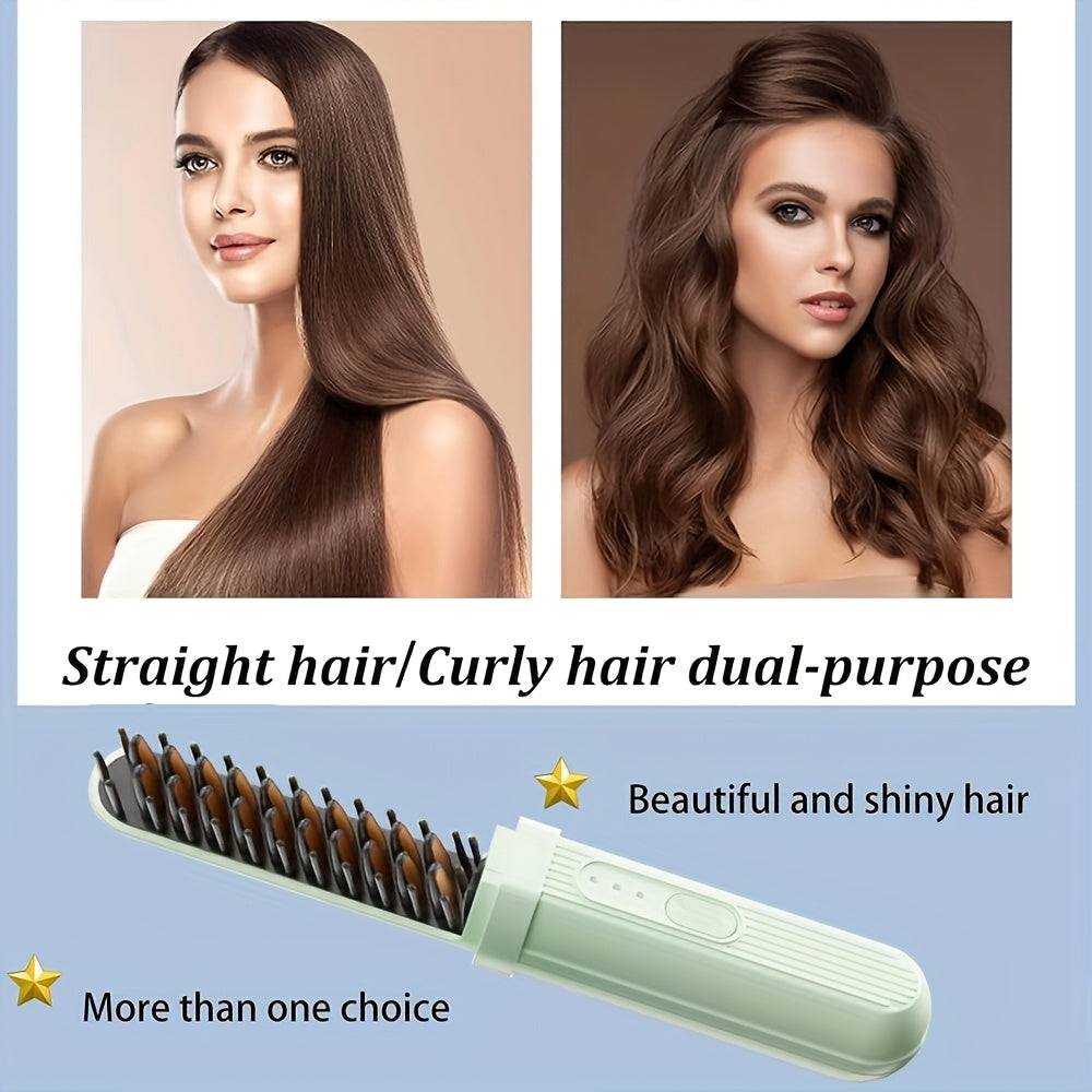 Portable USB Rechargeable Hair Straightener and Curler with Thermal Ion Comb and Anti-Scalding Safety