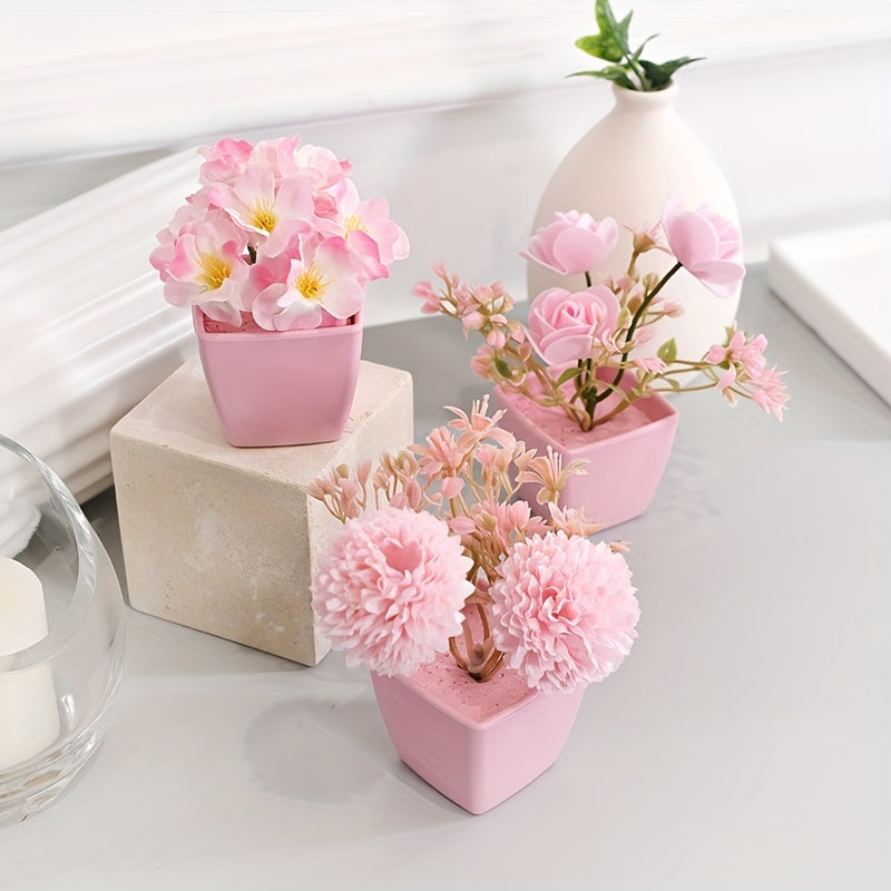 Set of 3 Mini Artificial Flower Arrangements for Wedding Home Office Decor Pink Peach Orchid