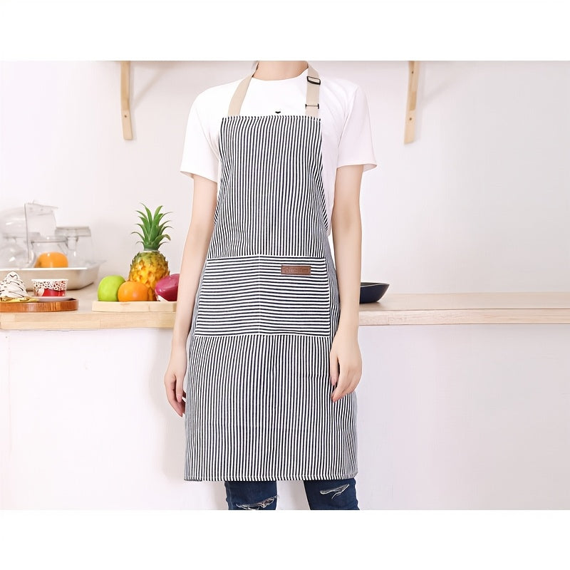 Black And White Striped Adjustable Chef Apron With Pocket For Men Women Kitchen