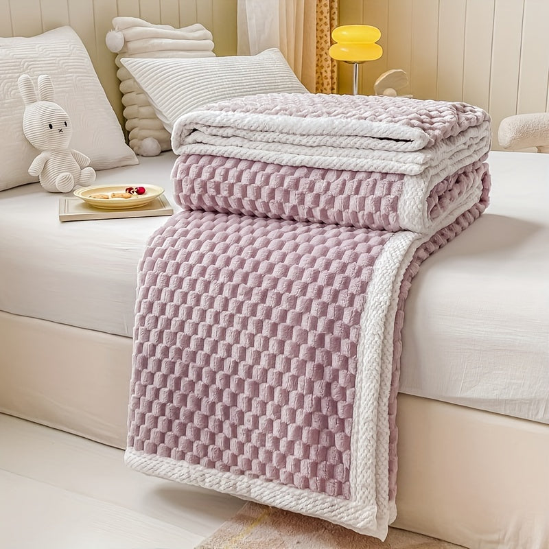 Flannel Throw Blanket with Jacquard Pattern Microfiber Cozy Sofa Bed Lavender Purple