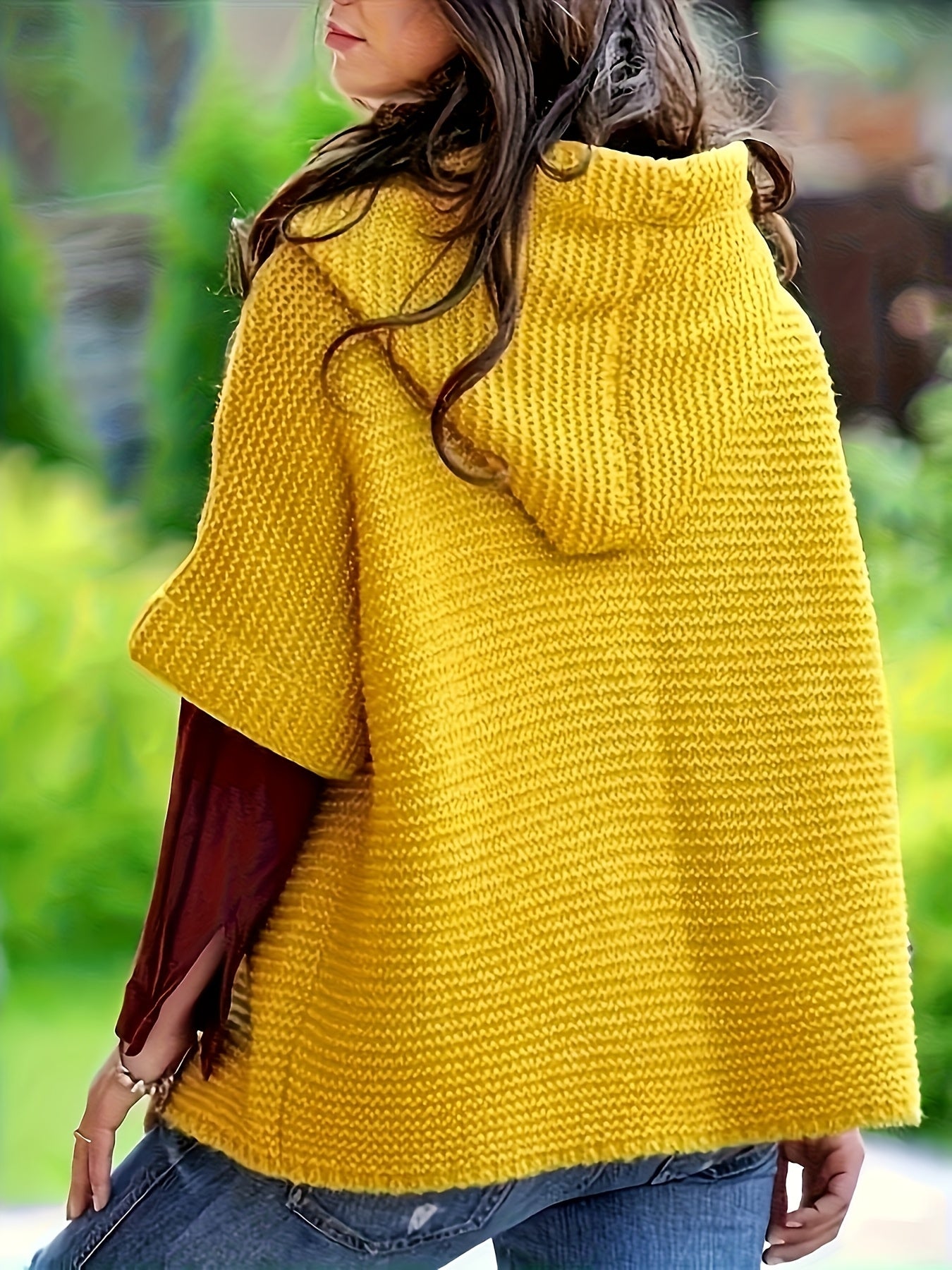 Plus Size Yellow Hooded Short Sleeve Cardigan Soft Fabric Casual Seasonal