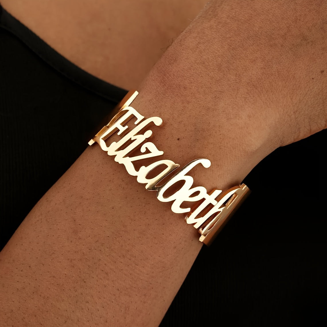 Pulsera personalizada de acero inoxidable negro con abertura para mujer, joyería moderna